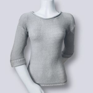 Vintage Y2K Grunge Cable Knit Light Grey Sweater